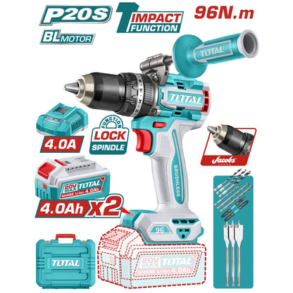 Brushless Cordless Impact Drill 20V 96Nm with Battery - TOTAL
