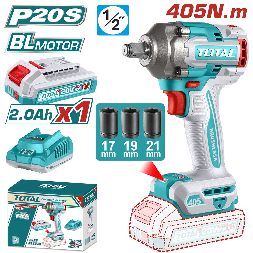 Cordless Impact Wrench 20V 405Nm with Battery - TOTAL