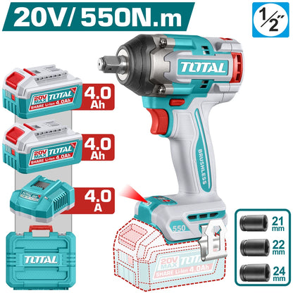 Cordless Impact Wrench 20V 550Nm with Battery - TOTAL