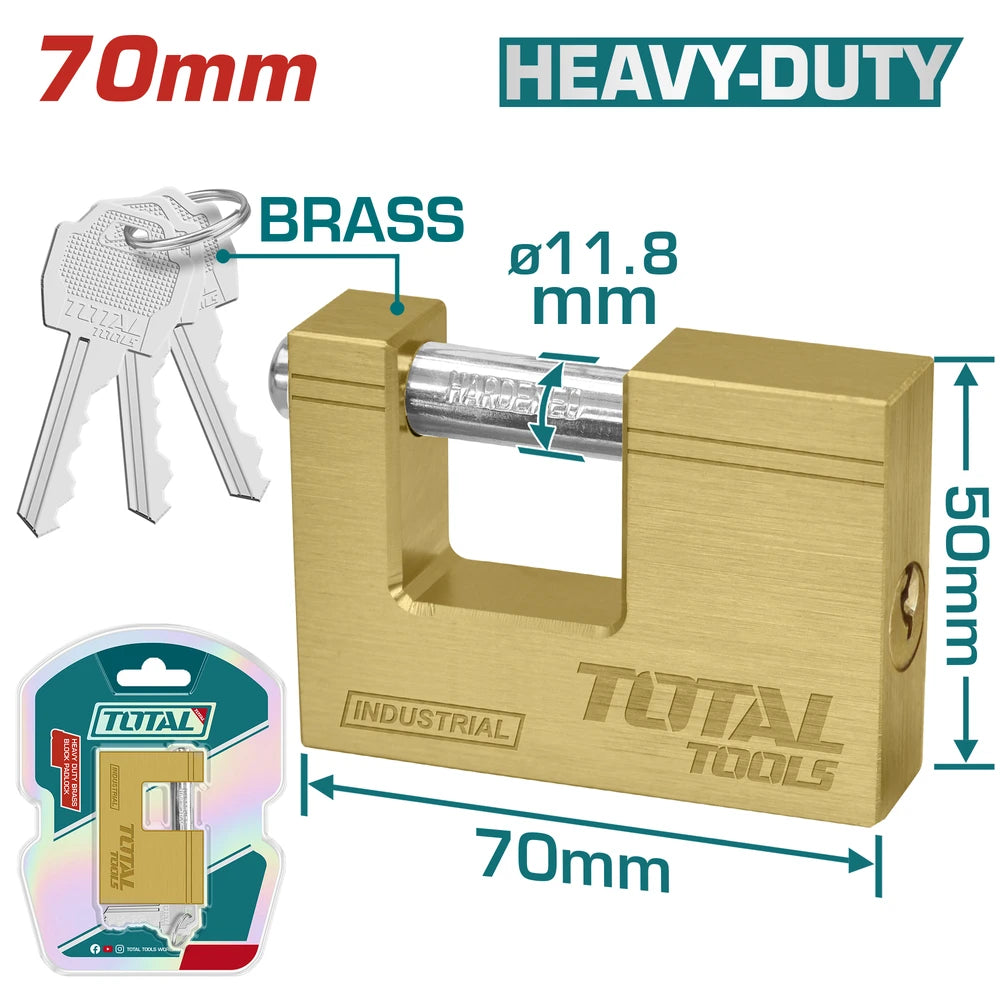 Heavy Duty Brass Block Padlock 70mm - TOTAL