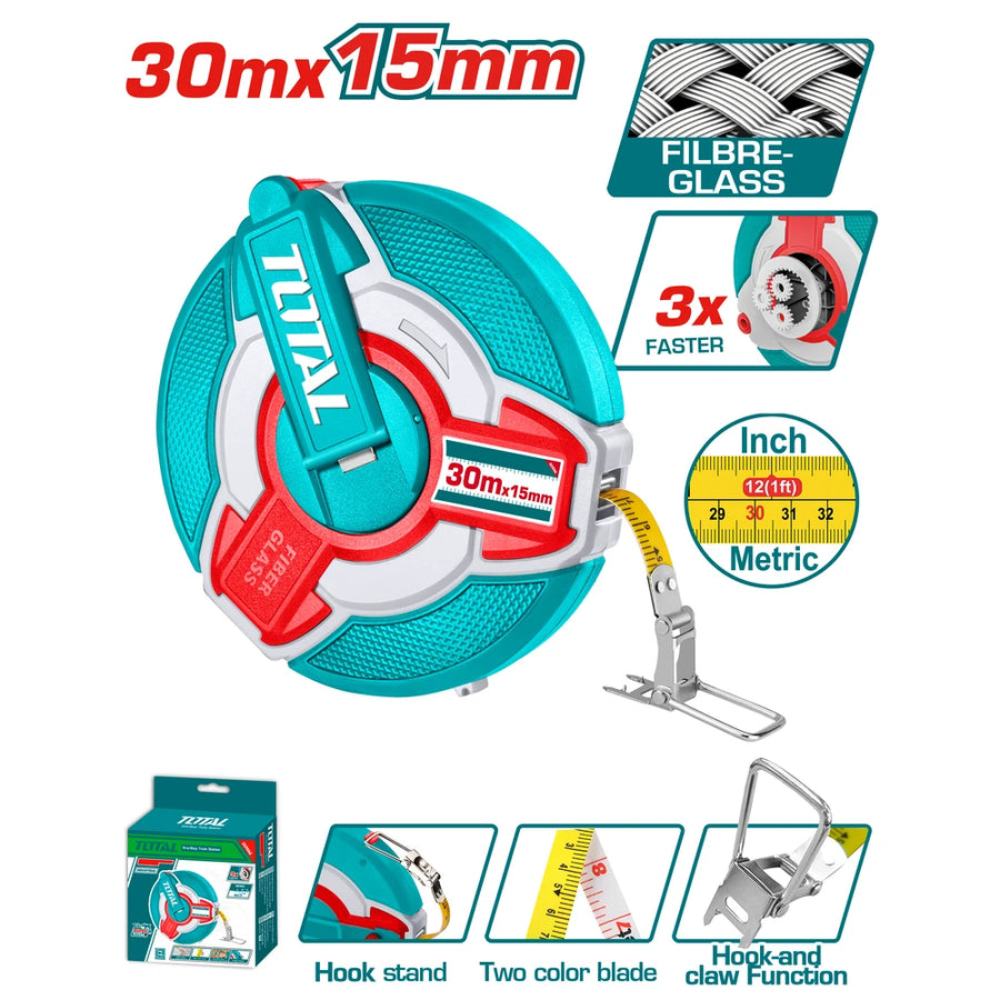 Fibreglass Measuring Tape 30mx15mm - TOTAL