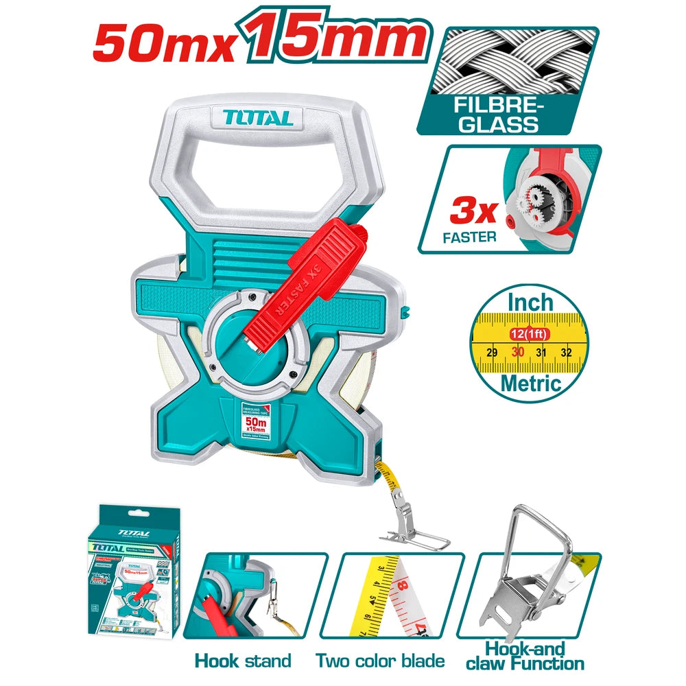 Fibreglass Measuring Tape 50mx15mm - TOTAL