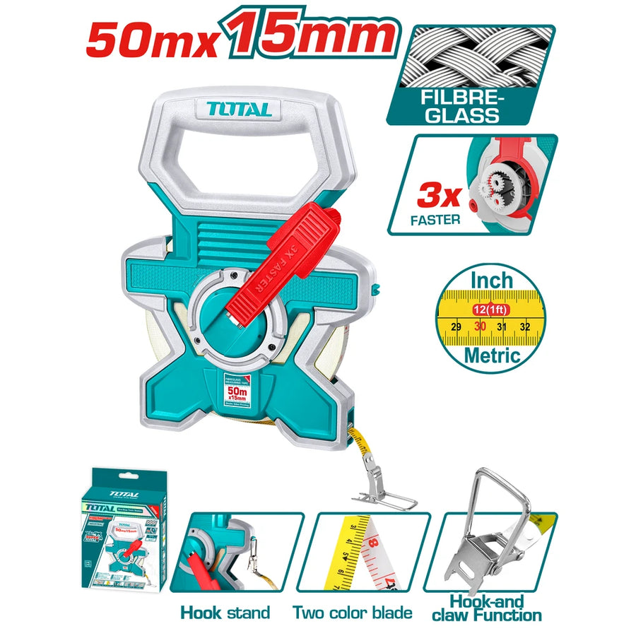 Fibreglass Measuring Tape 50mx15mm - TOTAL