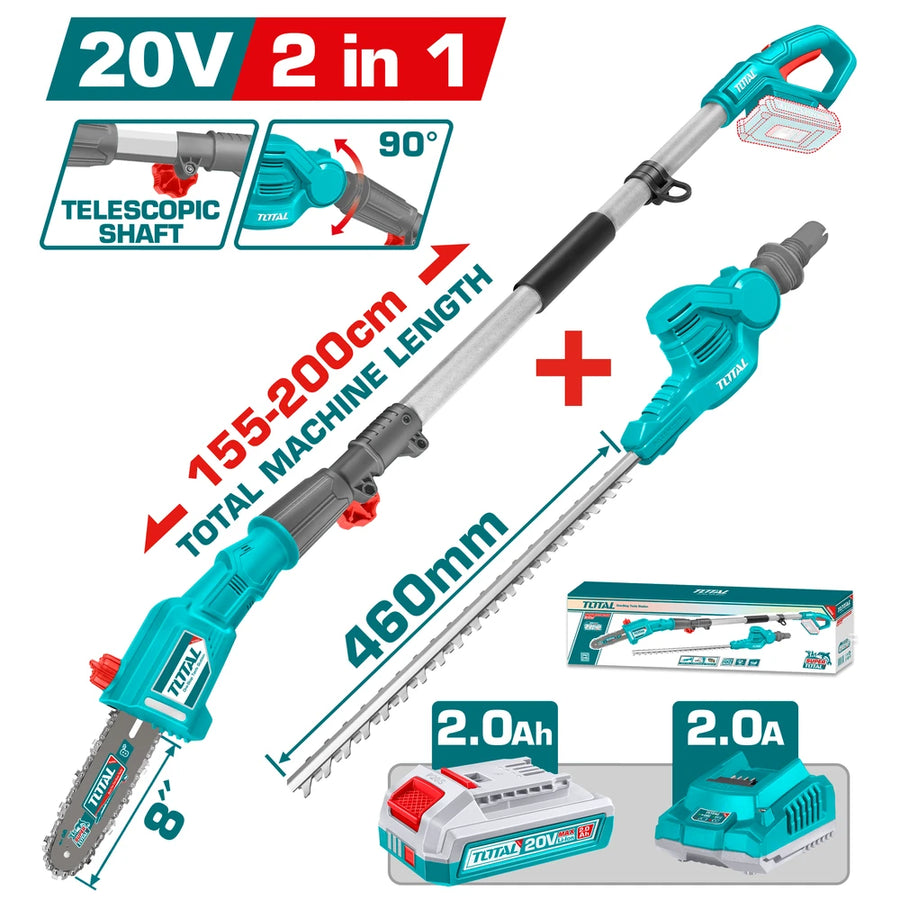 Cordless Pole Saw with Pole Hedge Trimmer 20V with Battery - TOTAL