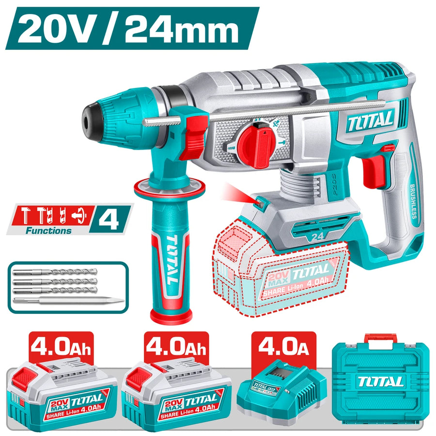 Cordless Rotary Hammer 20V 2.4J with Battery - TOTAL