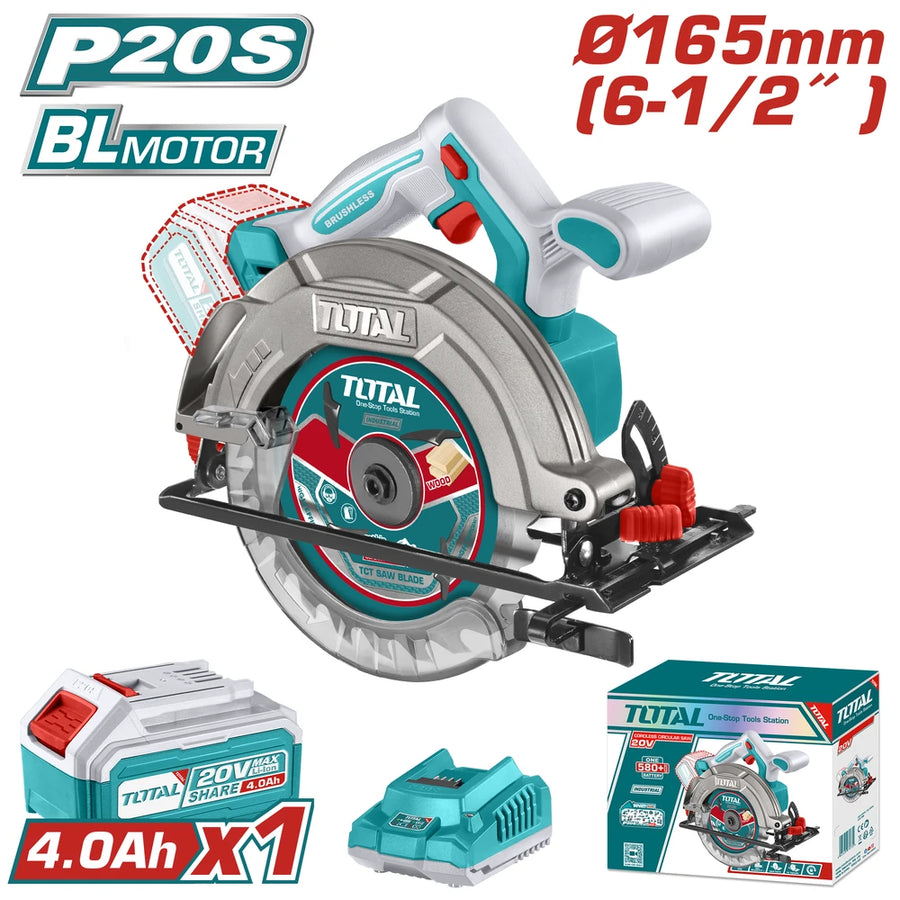Cordless Circular Saw 20V 165mm with Battery - TOTAL