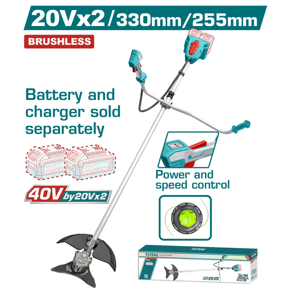 Cordless String Trimmer and Brush Cutter 40V(20V+20V) (Tool Only) - TOTAL