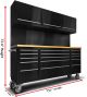 Copper Tailor 72-inch Tool Chest Cabinet Mobile Garage Workbench with 15 Storage Drawers and Wheels, 3 Upper Cabinet, Pegboard, Stainless Steel, Matte Black