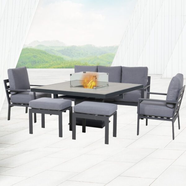 Grey Aluminium Sofa Set  With Fire Pit Table