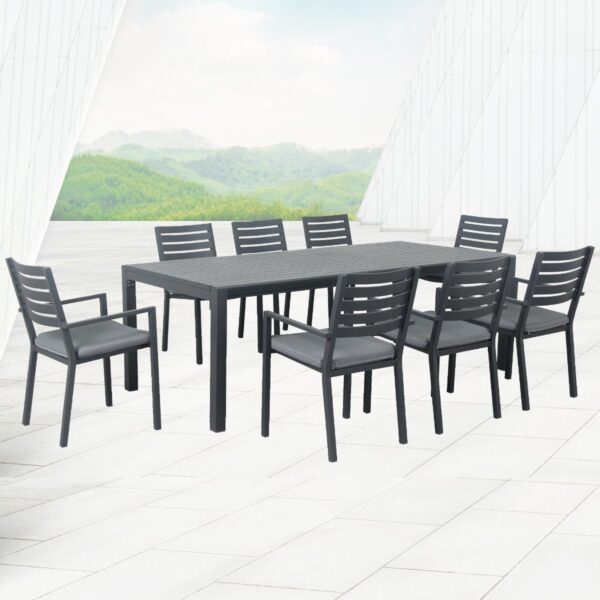 THE AVOCA 9 PIECE  Dinning Set-CHARCOAL