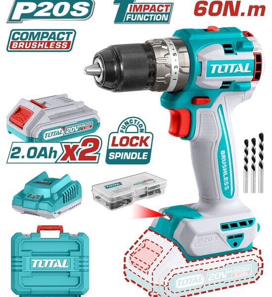 Lithium-Ion compact brushless impact drill 20V / 2Ah / 60Nm BL Motor (TIDLI20602)