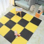 سجادة فوم للأطفال بألوان متداخلة - أسود وأصفر - قطع تركيب 1م×1م