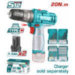 درل شحن 12فولت بقوة 20نيوتن متر مع ملحقات مختلفة من توتال (TOSLI240467)