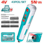 TOTAL 43PCs Cordless Screwdriver Set 5N.m | 1/4" - Without USB Cable (TSDLI04062)