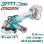 صاروخ شحن بدون فحمات 1200واط - 115ملم | 4.5إنش بدون بطارية وشاحن من توتال (TAGLI221153)