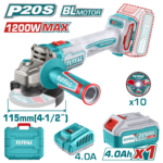 TOTAL Cordless Angle Grinder Brushless 20V - 115mm | 4.5" (TAGLI2211531) صاروخ شحن بدون فحمات 20فولت - 115ملم | 4.5إنش من توتال (TAGLI2211531)