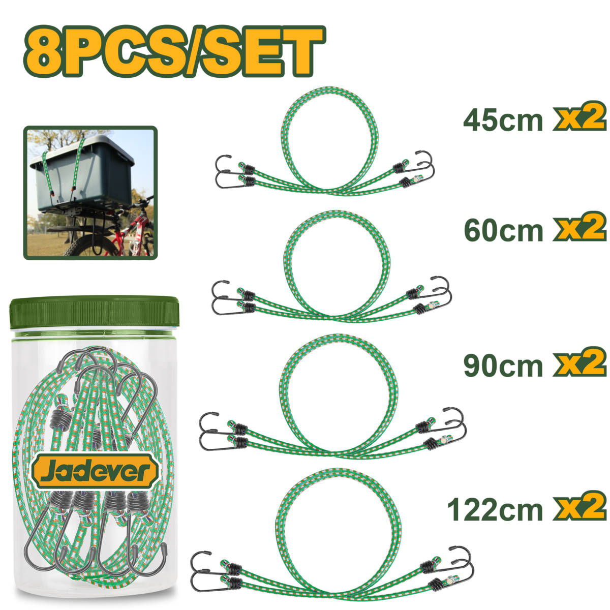 JADEVER 8pcs Luggage Rope Set (JDLRP2T08) طقم حبال تربيط أمتعة 8 قطع من جادايفر (JDLRP2T08)