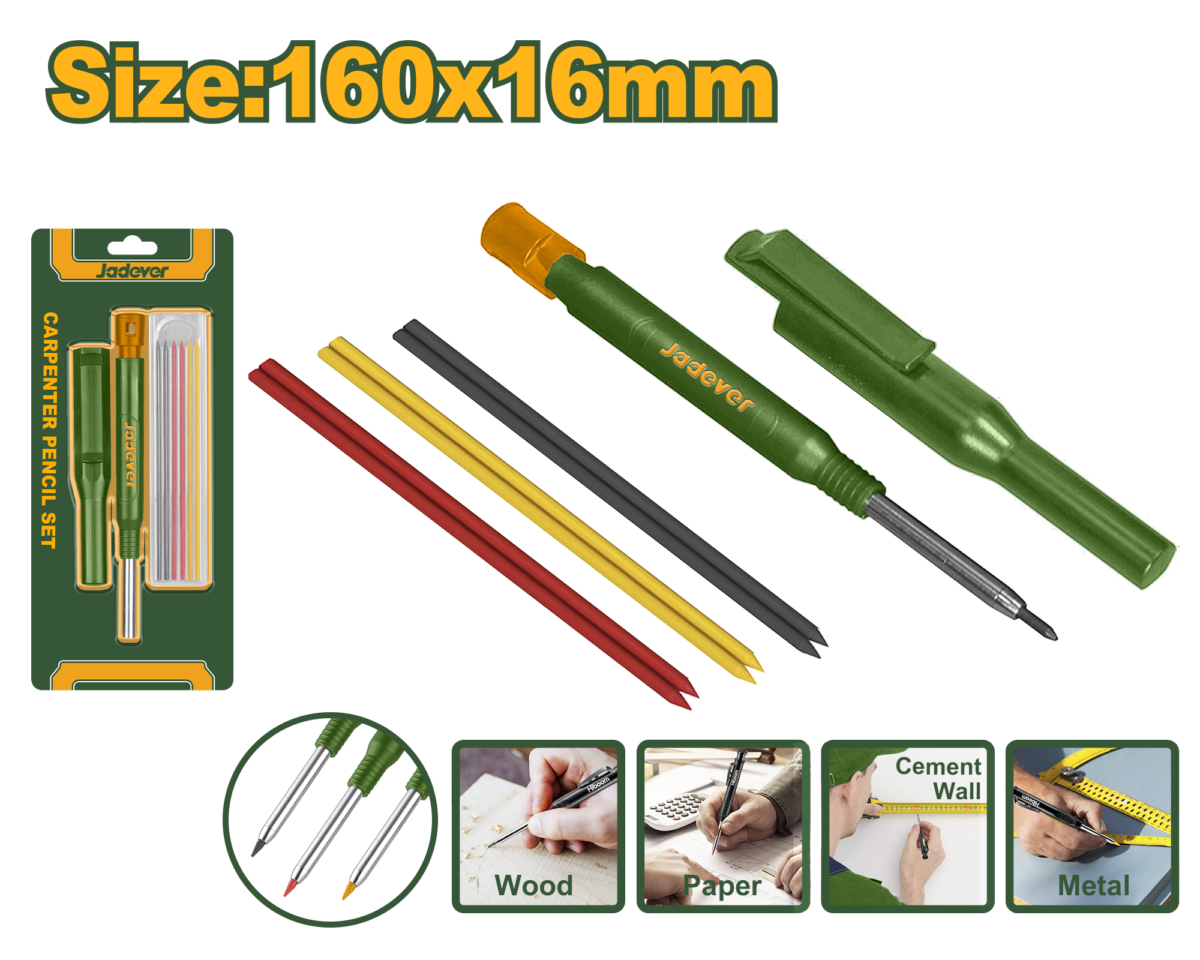 JADEVER Carpenter Pencil Set with Refills and Sharpener 160x16mm (JDMB3K06) طقم أقلام علام نجارين مع رؤوس رصاص إضافية ومبراة 160x16ملم من جادايفر (JDMB3K06)