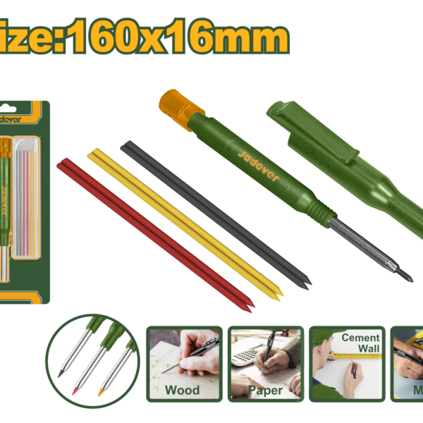 JADEVER Carpenter Pencil Set with Refills and Sharpener 160x16mm (JDMB3K06) طقم أقلام علام نجارين مع رؤوس رصاص إضافية ومبراة 160x16ملم من جادايفر (JDMB3K06)