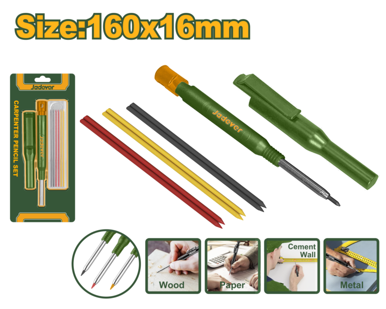 JADEVER Carpenter Pencil Set with Refills and Sharpener 160x16mm (JDMB3K06) طقم أقلام علام نجارين مع رؤوس رصاص إضافية ومبراة 160x16ملم من جادايفر (JDMB3K06)