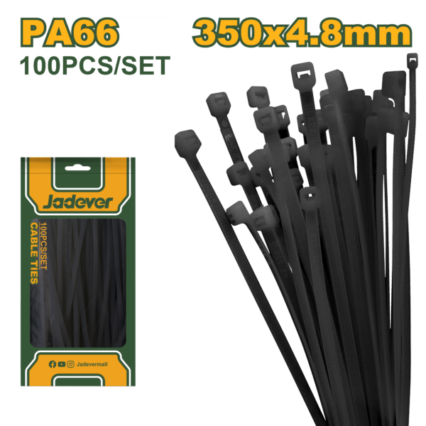 JADEVER 100pcs Black Cable Ties 350x4.8mm (JDTEB535048) 100 قطعة من كيبل تاي أسود 350x4.8 مم من جادايفر (JDTEB535048)