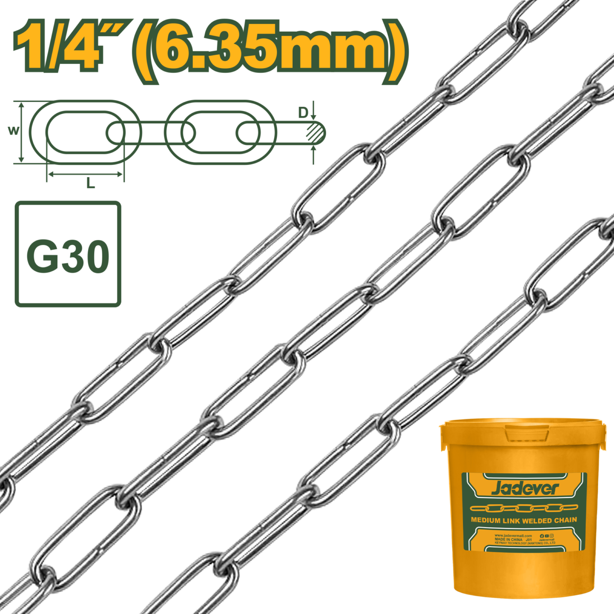 JADEVER Medium link welded chain 37m (JDTLT1B06) سلسلة روابط متوسطة ملحومة 37 متر من جادايفر (JDTLT1B06)