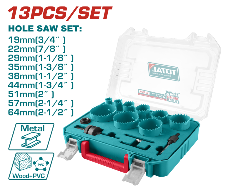 TOTAL 13 Pcs Bi-Metal Hole Saw Set (TACSH0132) طقم هولسو حديد 13 قطعة من توتال (TACSH0132)