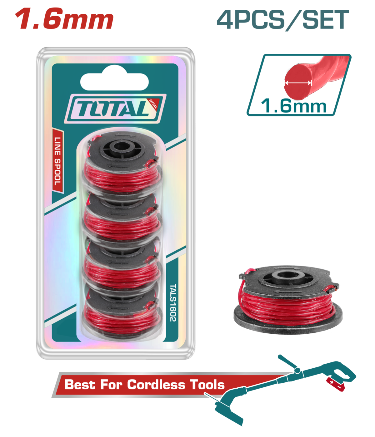 TOTAL 4PCs Line Spool Set 1.6mm (TALS1602) طقم بكرات خيط لماكينة قص العشب 4 قطع | 1.6 مم من توتال (TALS1602)