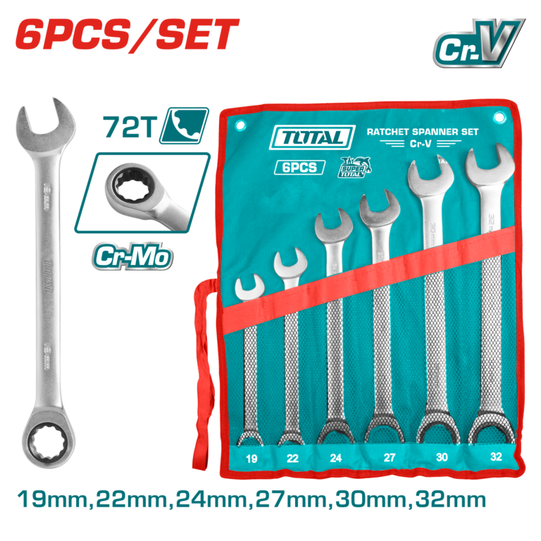 TOTAL 6 Pcs Ratchet Spanner Set 19-32mm (THT102RK061) طقم شق رنج طقطيقة 6 قطع 19-32 ملم من توتال (THT102RK061)