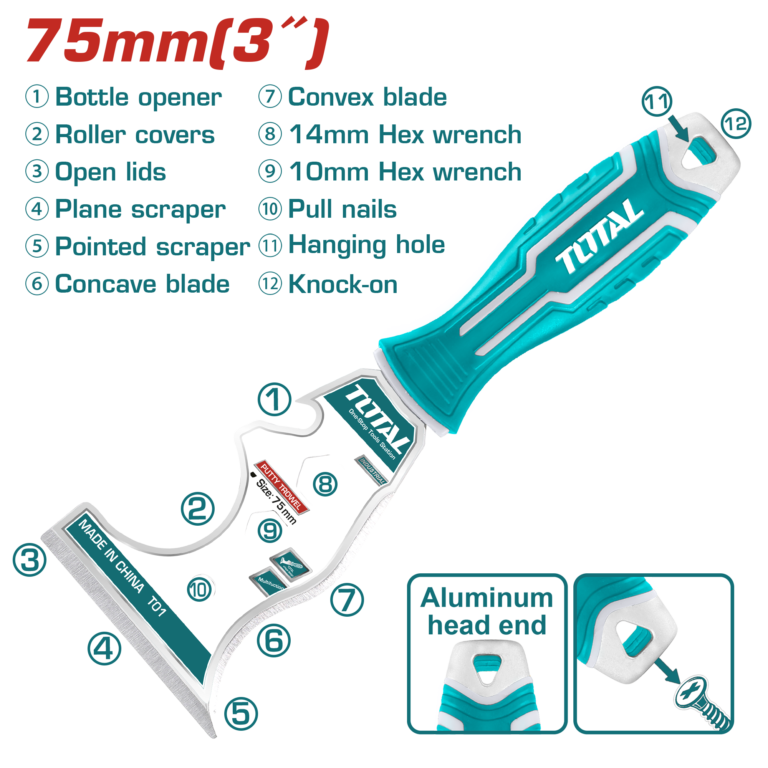 TOTAL Multifunction Putty Trowel 75mm | 3" (THT683606M) مشحاف متعدد الوظائف 75 مم | 3 إنش من توتال (THT683606M)