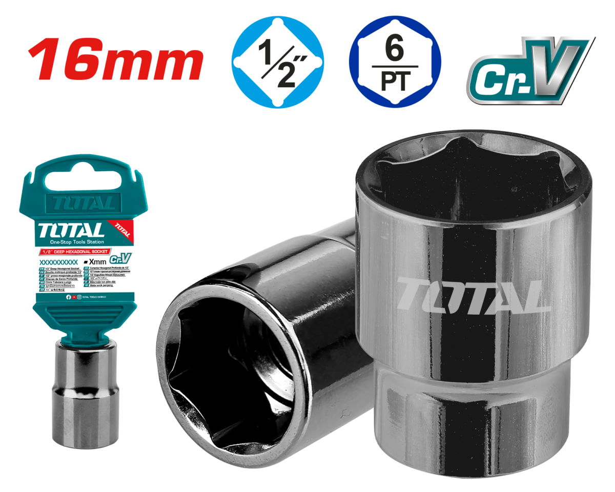 TOTAL 1/2" Hexagonal Socket 16mm (THTST12161)