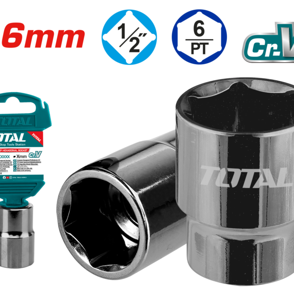 TOTAL 1/2" Hexagonal Socket 16mm (THTST12161)