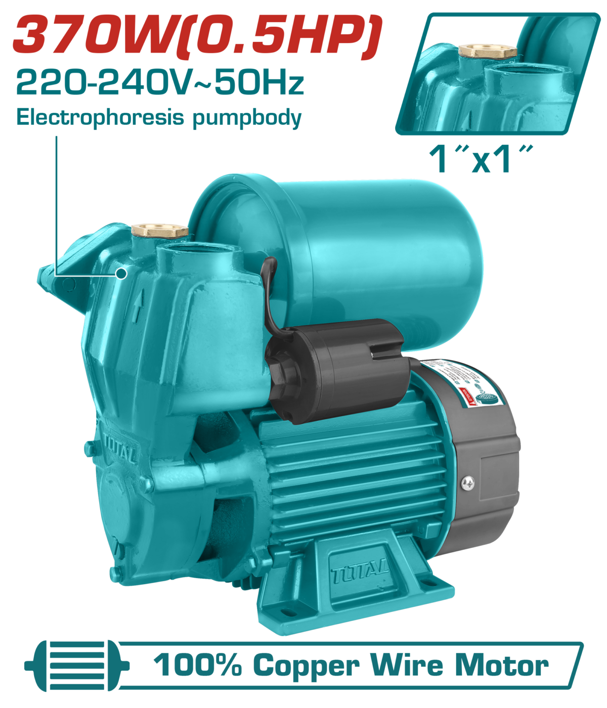 TOTAL Water Pump 370W - 0.5HP | 1"x1" (TWP93706)