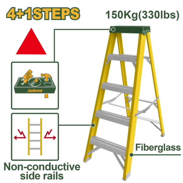 JADEVER Single-Side Fiberglass Ladder 4+1 Steps | 150kg (JDLD0905)