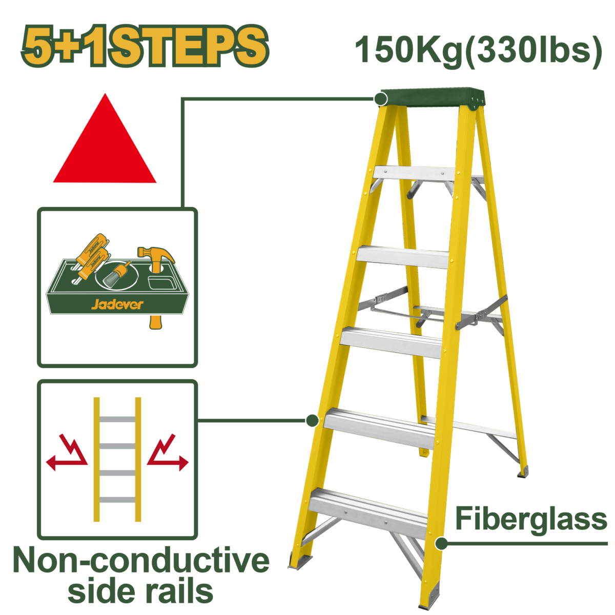 JADEVER Single-Side Fiberglass Ladder 5+1 Steps | 150kg (JDLD0906)