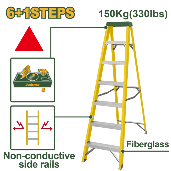 JADEVER Single-Side Fiberglass Ladder 6+1 Steps | 150kg (JDLD0907)