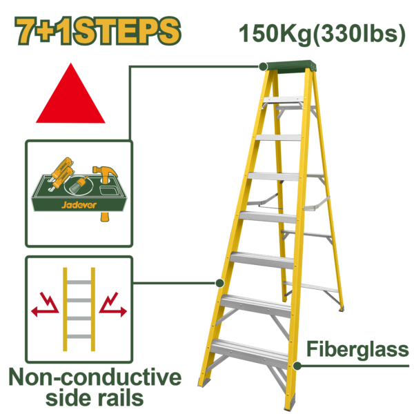 JADEVER Single-Side Fiberglass Ladder 7+1 Steps | 150kg (JDLD0908)