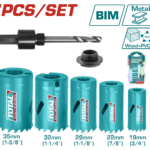 TOTAL 7 Pcs Bi-Metal Hole Saw Set – With Arbor & Adapter (TACSH1071)