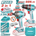 طقم درل شحن و درل مفكات 20V بدون فحمات من توتال (TCKLI20277)