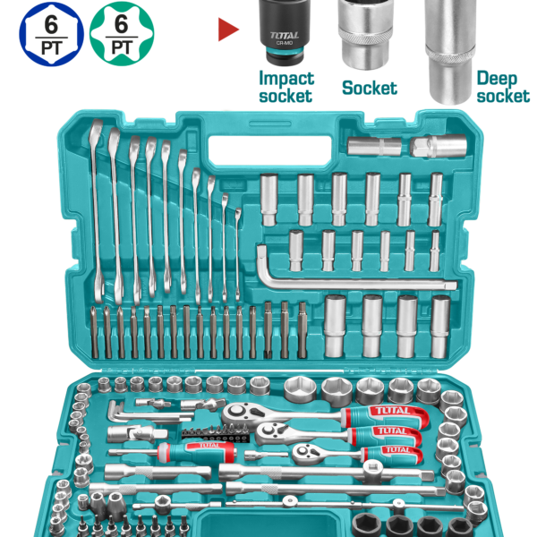 TOTAL 139 Pcs Combination Tools Set – Complete Socket & Wrench Kit (THKTHP21396)