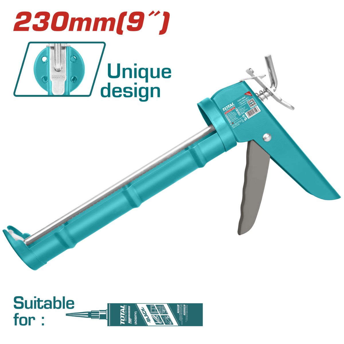 TOTAL Caulking Gun 230mm | 9" – Heavy-Duty Iron Frame (THT21809)