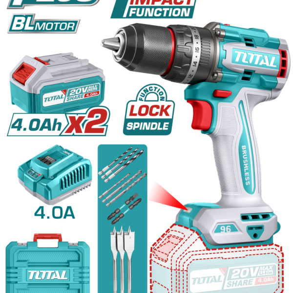 TOTAL Brushless Cordless Impact Drill 96N.m (TIDLI20968)