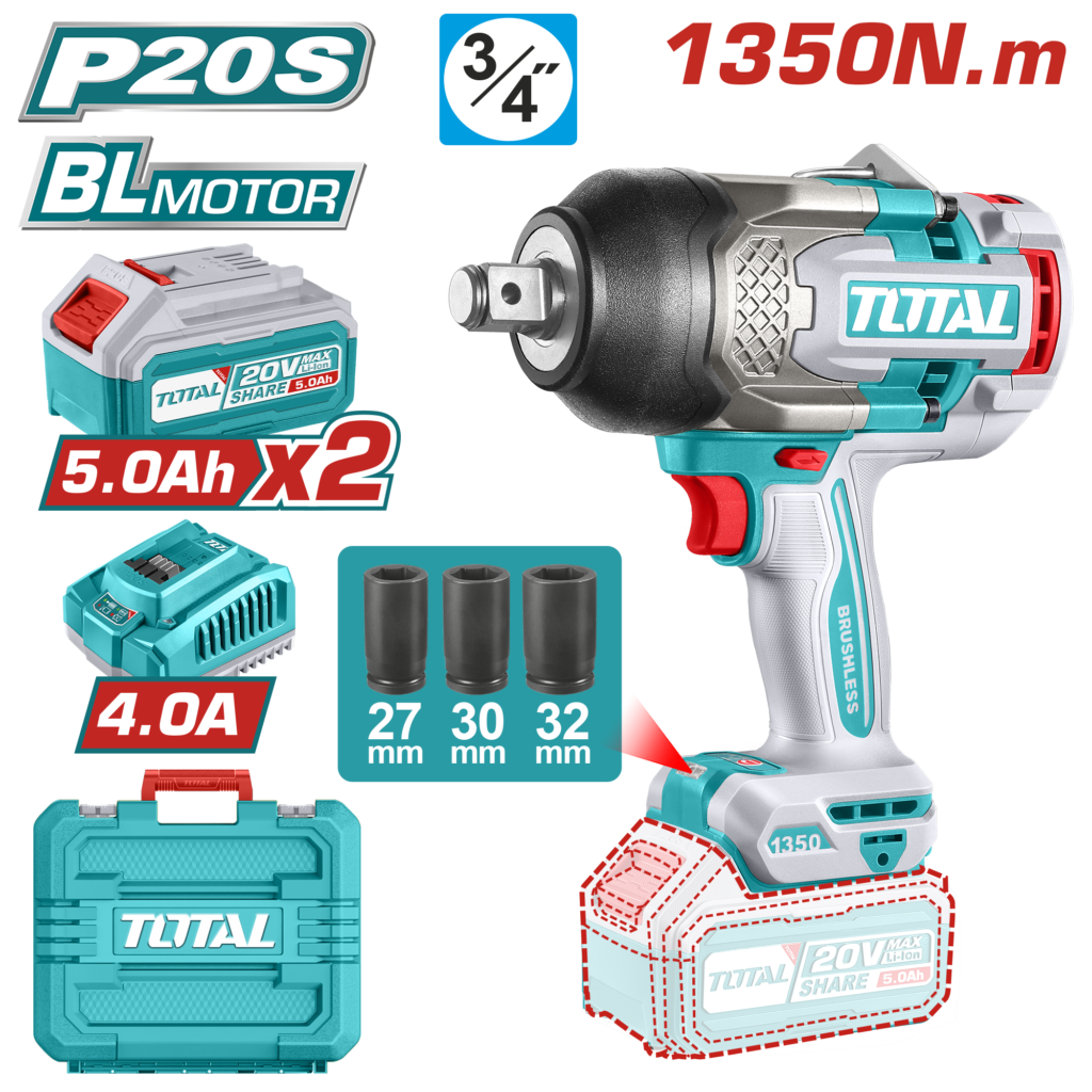 TOTAL Cordless Impact Wrench Brushless 1350N.m | 3/4" (TIWLI20135)