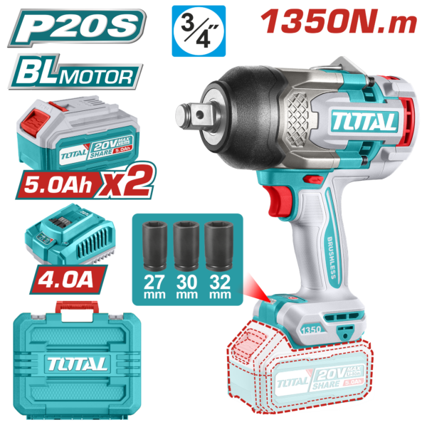 TOTAL Cordless Impact Wrench Brushless 1350N.m | 3/4" (TIWLI20135)