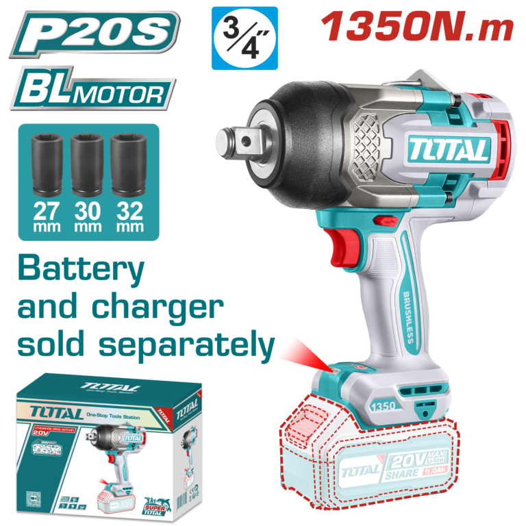 TOTAL Cordless Impact Wrench Brushless 3/4" | 1350N.m - Battery & Charger Sold Separately (TIWLI201351)