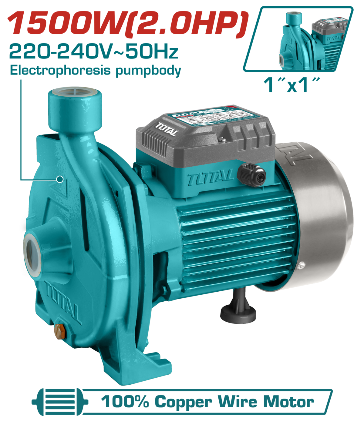 TOTAL Centrifugal Water Pump 1500W | 2.0HP - 1" (TWP215006)