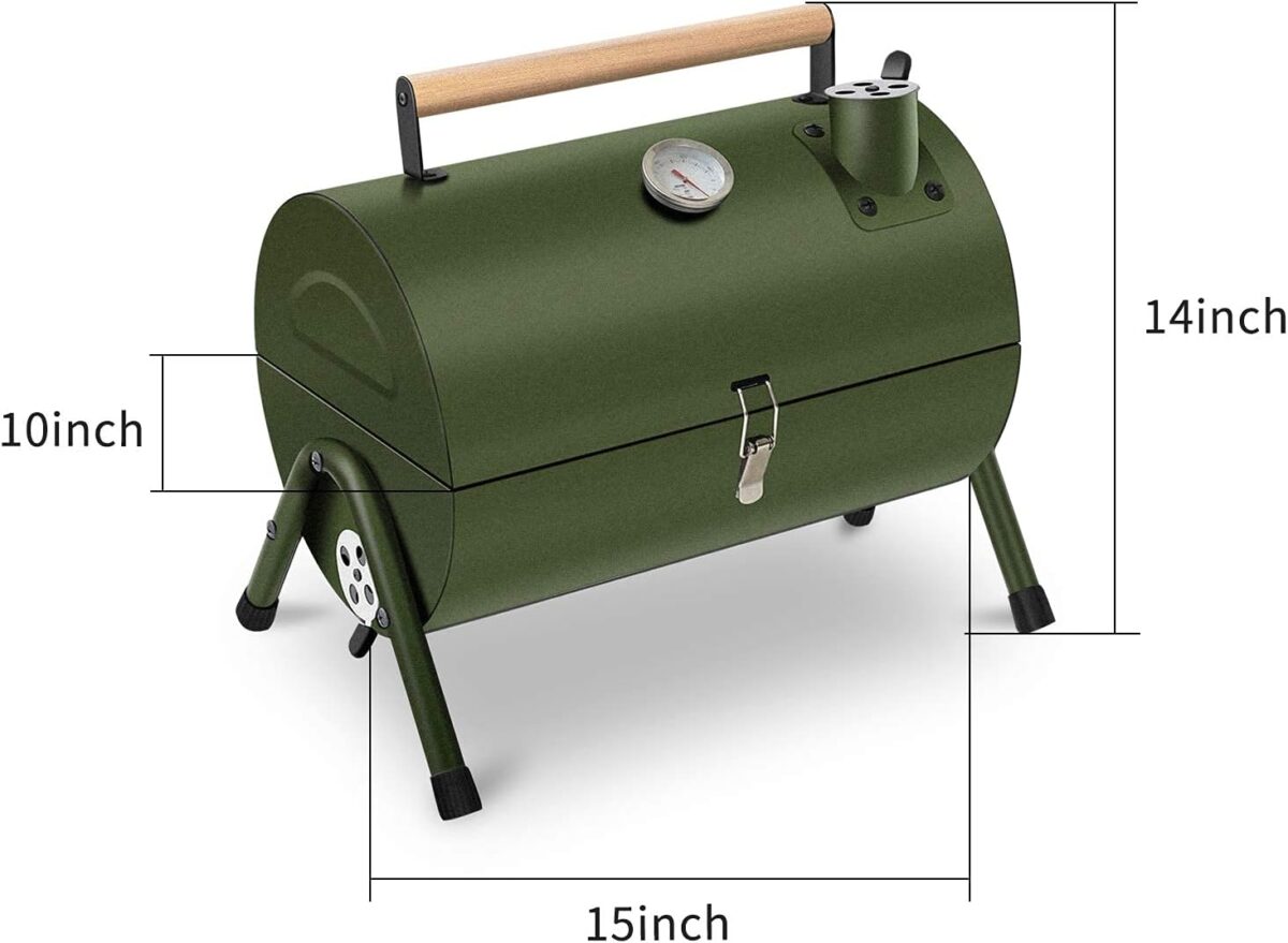 شواية فحم محمولة صغيرة قابلة للطي – تصميم أسطواني للشواء في الهواء الطلق باللون الأخضر شواية فحم محمولة صغيرة قابلة للطي – تصميم أسطواني للشواء في الهواء الطلق باللون الأخضر