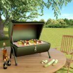 ⁦شواية فحم محمولة صغيرة قابلة للطي – تصميم أسطواني للشواء في الهواء الطلق باللون الأخضر⁩ - الصورة ⁦8⁩