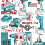 TOTAL Cordless 5 Pcs Industrial Combo Kit – 20V Brushless Power Tools (TCKLI20592)