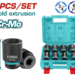 TOTAL 8 Pcs 3/4" Impact Socket Set – Cr-Mo, 55mm Length (THKISD34081)